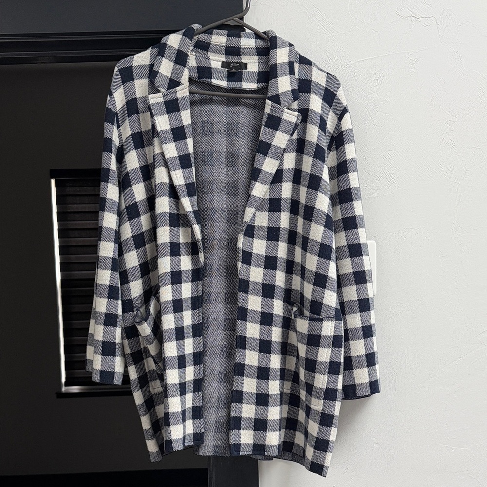 J. Crew Checkered Blazer in Navy and White